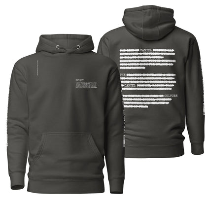 A vintage black hoodie featuring the "Cancel the Cancel Culture" design, offering a slightly faded, retro-inspired look that complements the bold text. A great choice for understated yet impactful style.