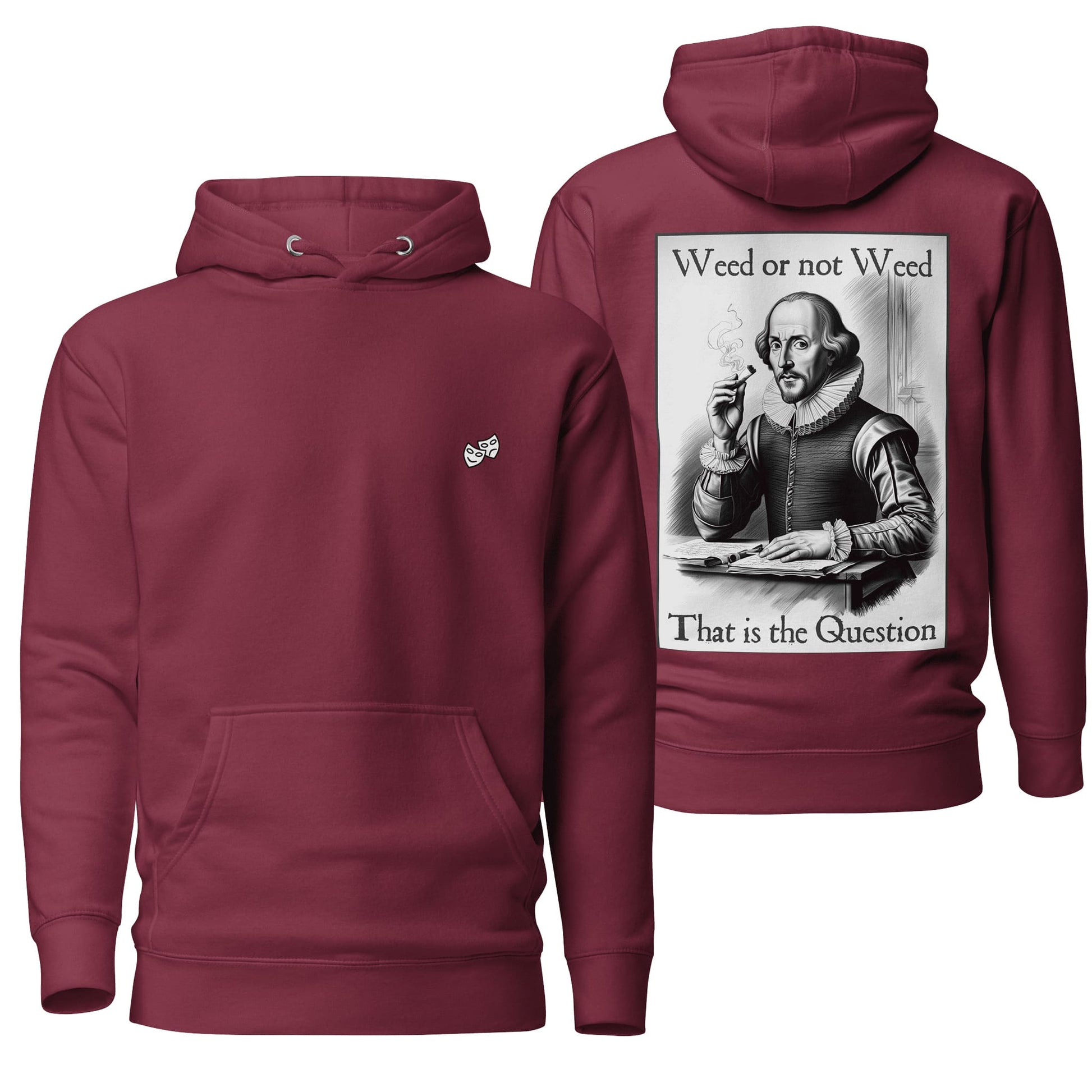 A rich maroon hoodie featuring the "Weed or Not Weed" design, combining a deep, sophisticated hue with playful and intriguing graphics. Includes a drawstring hood, front pocket, and relaxed fit for cozy, casual styling.