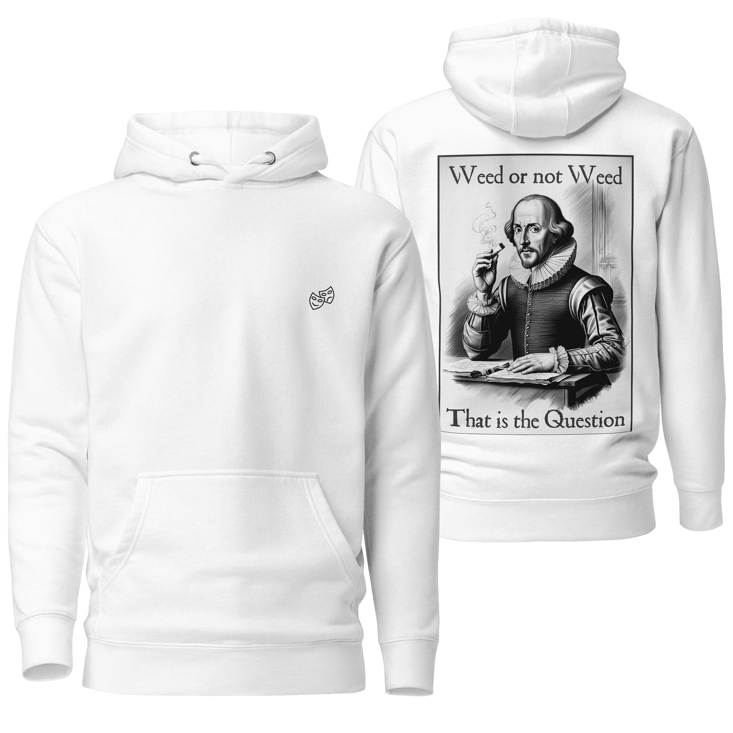 A crisp white hoodie showcasing the "Weed or Not Weed" design, providing a clean canvas for its fun and captivating artwork. A timeless choice for effortless casual styling.