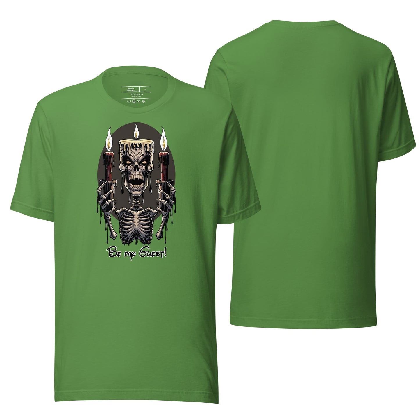A leaf green t-shirt featuring a bold "Be My Guest" graphic design on the front. The shirt showcases a soft, comfortable fabric with a modern, casual fit, perfect for everyday wear.