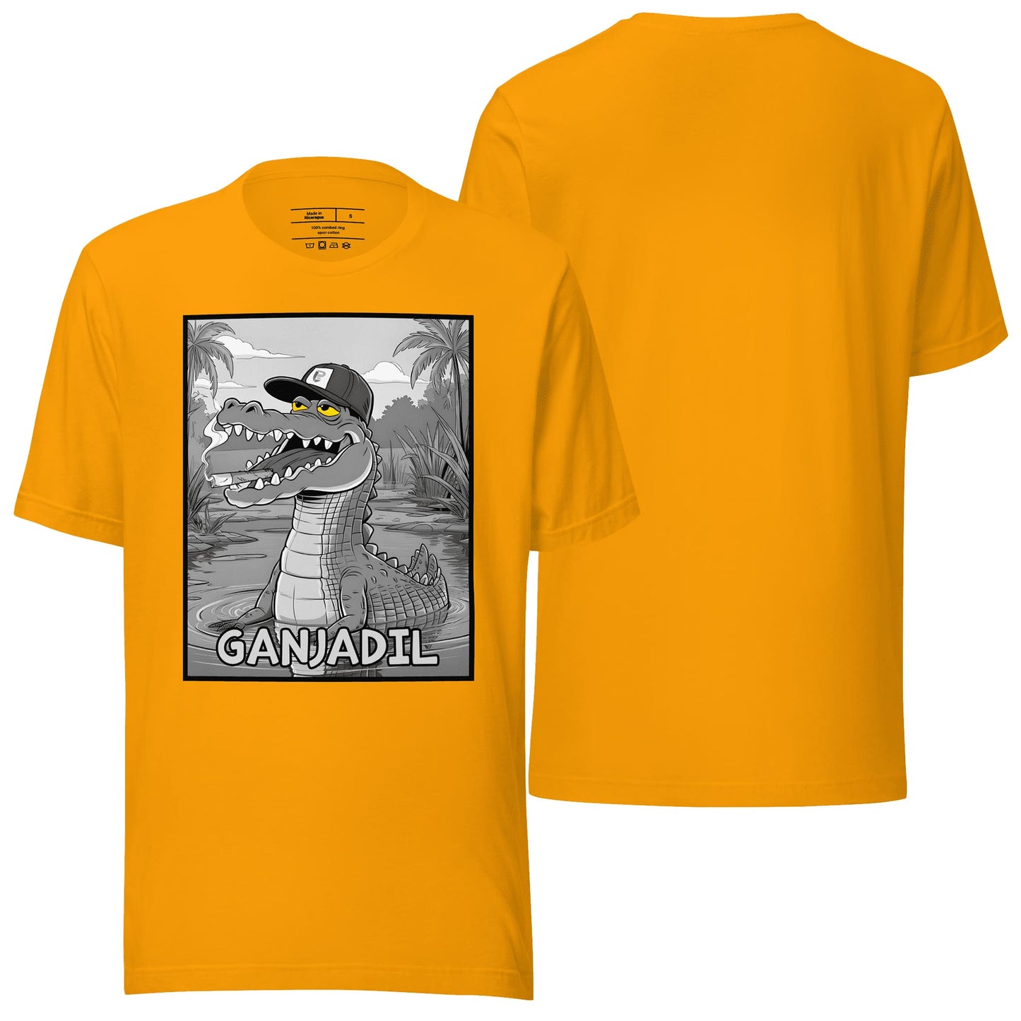 A bright gold t-shirt showcasing the "Ganjadil" design, pairing its warm and energetic color with striking, detailed graphics. Perfect for making a statement in a fun and stylish way.