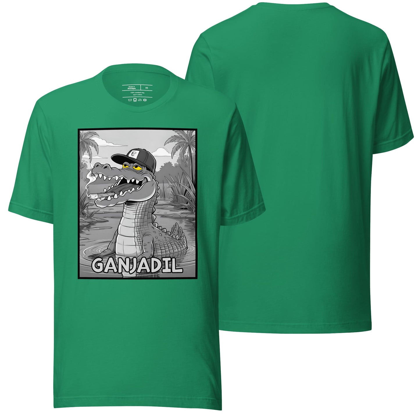 A kelly green t-shirt adorned with the "Ganjadil" design, blending a fresh, bold shade with dynamic and artistic visuals. Great for a lively, everyday look.