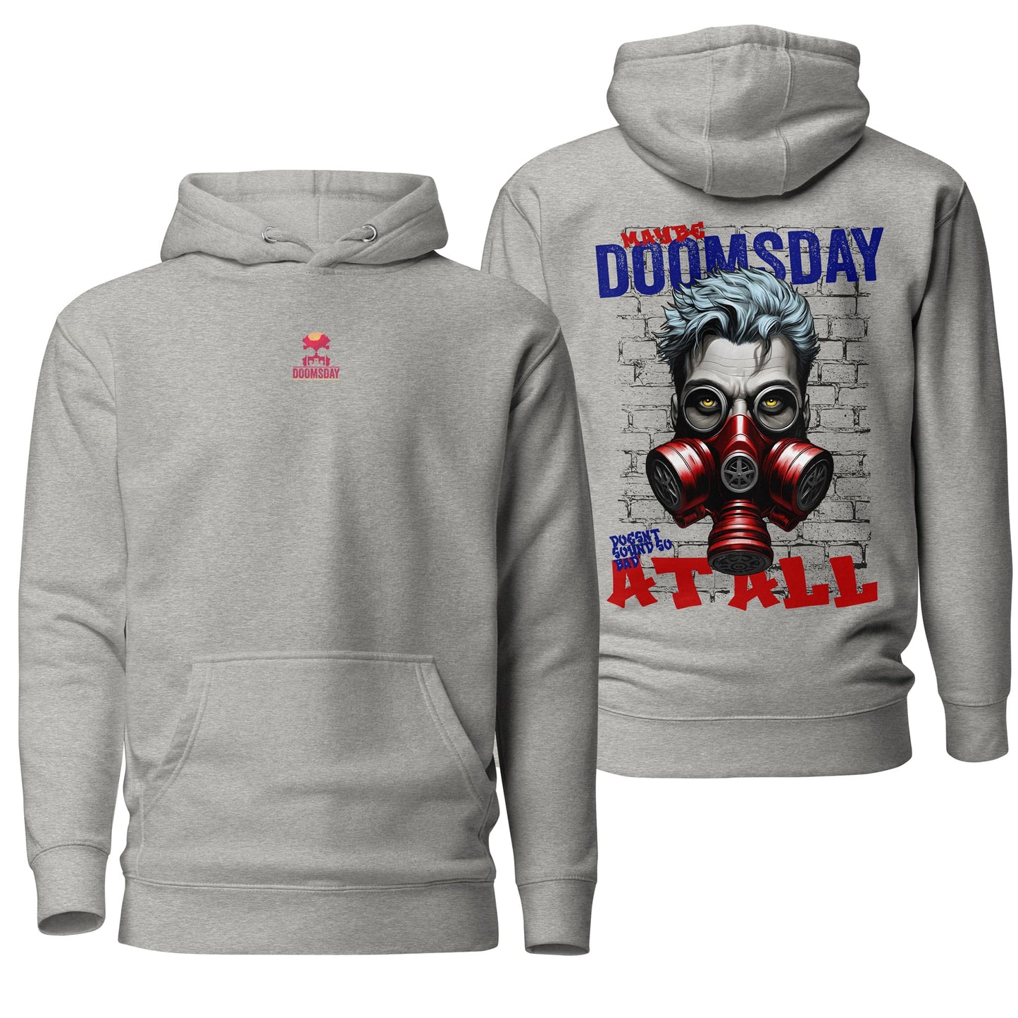 A carbon grey hoodie with the "Doomsday" design, offering a sleek and understated aesthetic paired with dramatic, thematic artwork. The soft fabric and relaxed fit make it perfect for everyday wear.