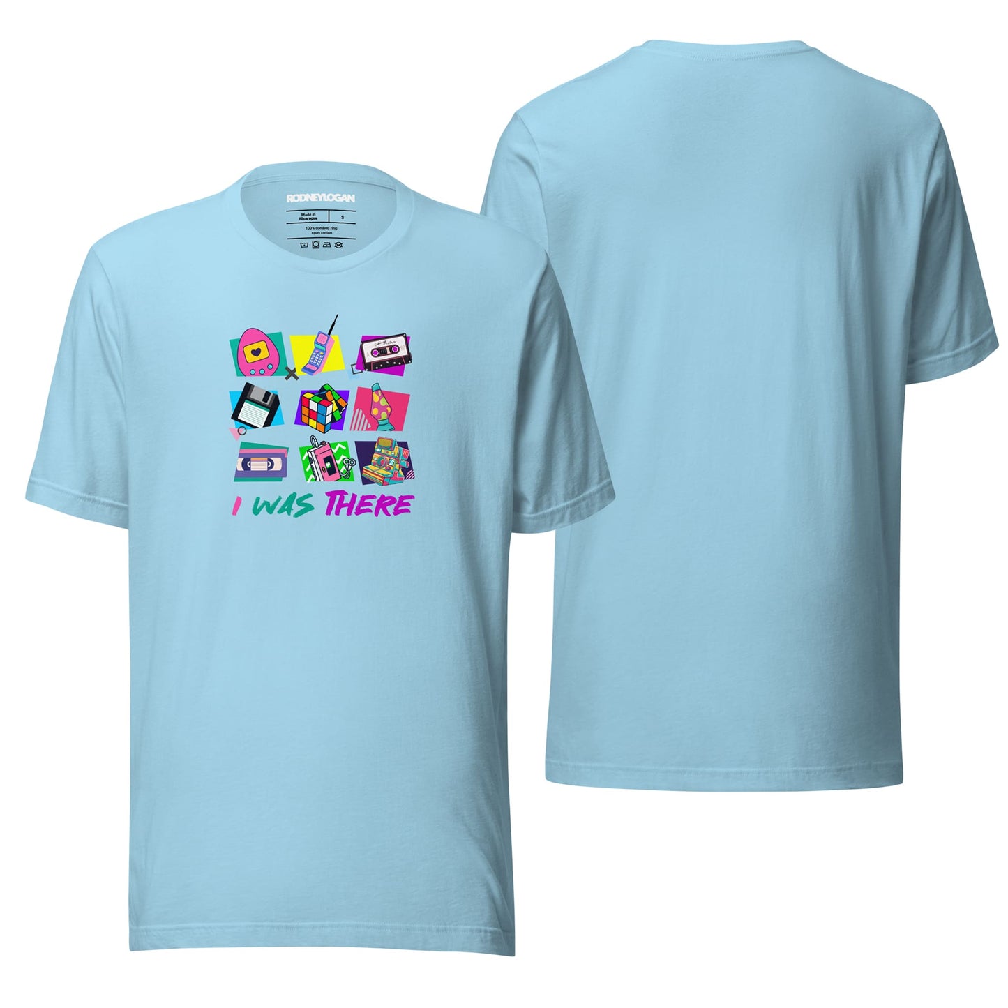 A crewneck T-shirt in a deep ocean blue color with the "I Was There" text prominently displayed on the front. The vibrant color and laid-back design are highlighted against a simple background.